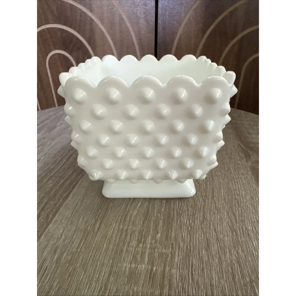 Vintage Fenton Pointy Hobnail Milk Glass Planter Vase Candy Dish White